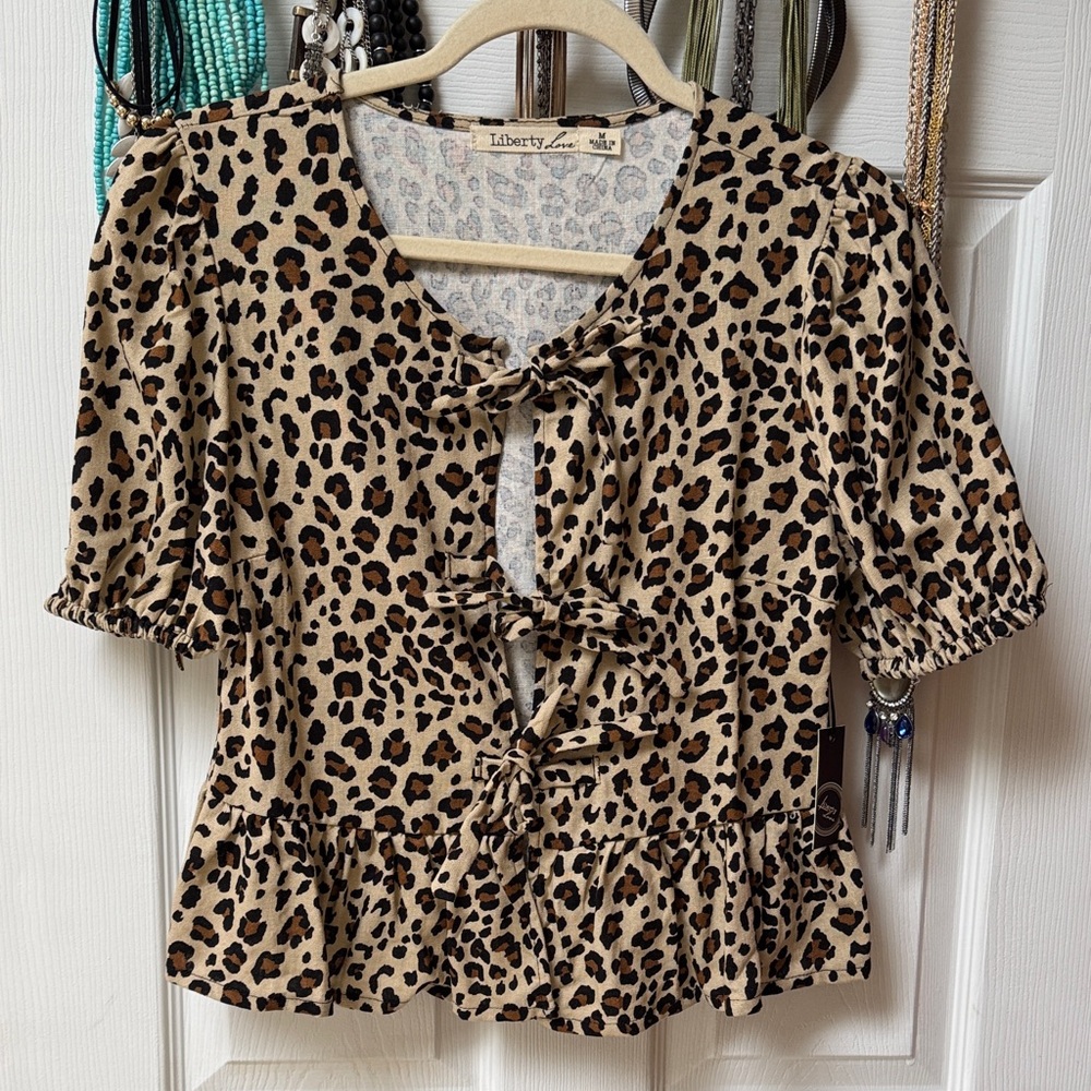 Liberty Love Animal Print Tie-Front Top